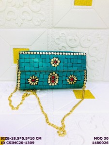 Craftstages International Luxury Mix Colour Clutch Purse | Handcrafted Metal Evening Sling Bag Chain Strap Flap Closure 1-1.9L - Product Image 4
