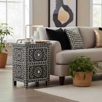 BELLADEC Royal Black, table d'appoint au design moderne unique, incrustation en os, écologique, sur mesure, à poser au sol, meuble artisanal décoratif