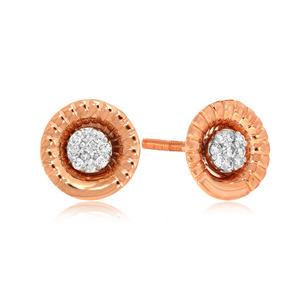 Boucles d'oreilles clous en or rose 14 carats avec halo de diamants de laboratoire ronds, bijoux fins pour femmes, fournisseur en gros - Product Image 2