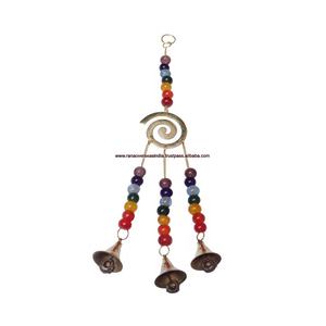 Spiral Brass Wind <b>Chimes</b> With Chakra Beads and Three <b>Bells</b> for Indoor , Outdoor Decoration - Product Image 1