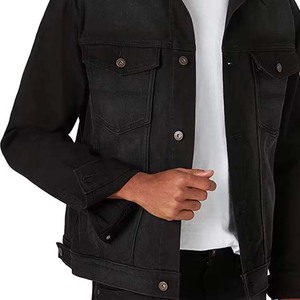Veste en jean noire pour homme, col rabattu, simple boutonnage, coupe classique, en coton tissé, style automne - Product Image 4