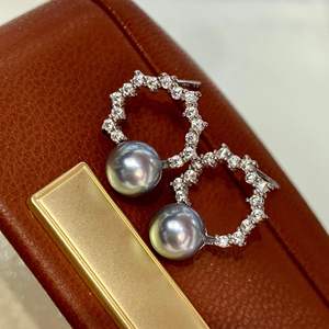 Boucles d'oreilles en argent S925 avec perles d'eau douce rondes de 6-7 mm, lumière forte, blanc, presque sans défaut, lettres pendantes pour femmes, pour bricolage - Product Image 1