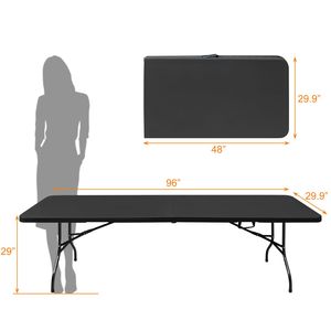 8ft Portable Black Folding <b>Table</b> High Load Bearing Plastic Outdoor <b>Table</b> for Camping Picnics <b>Parties</b> - Product Image 2