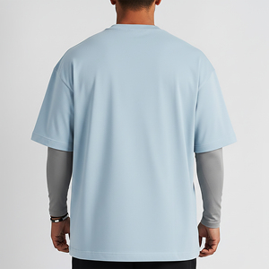 Camiseta de Algodón Azul Claro Extra Grande para Hombre, Cuello Redondo, Manga Corta, Informal, Transpirable, con Logotipo Estampado en la Parte Delantera, Nueva Llegada 2026 - Product Image 3