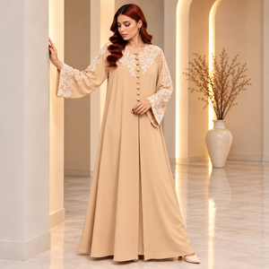 Women Lace Dantel Abaya UAE Loose Flared Long Modest Islamic <b>Dress</b> Button Front Wide Sleeve Luxury Wholesale OEM ODM Elegant New - Product Image 2