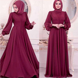 Abaya élégante en satin de Malaisie, mode musulmane personnalisée, robe de soirée plissée à volants avec boutons sur le devant et logo imprimé à manches longues - Product Image 1