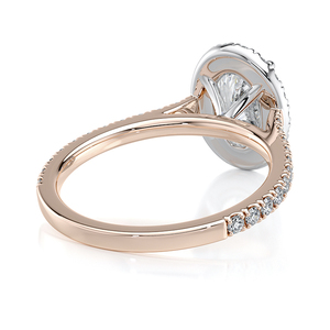 Bague de fiançailles en or blanc 10K avec diamant de laboratoire taille ovale 1,5 carat, halo et bande pavée surélevée, plaqué rhodium, IGI - Product Image 6