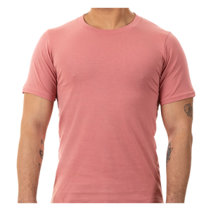 เสื้อยืดคอกลมแขนสั้นสีชมพูสำหรับผู้ชาย ผ้าฝ้าย 100% ทรงปกติ สวมใส่สบาย สีพื้น ผ้าเจอร์ซีย์ถัก - Product Image 6