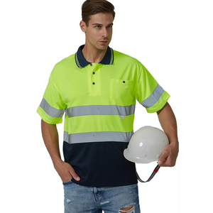 Polo réfléchissant haute visibilité pour homme, manches courtes, respirant, vêtement de travail de sécurité avec poche, design bicolore - Product Image 4