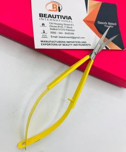 อุปกรณ์ต่อขนตาสแตนเลสสตีลคมสำหรับต่อขนตาแบบตรงกรรไกรสปริงขนาดเล็กสีเหลืองแบบทำด้วยมืออย่างยั่งยืน - Product Image 5