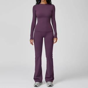 Ensemble de sport pour femmes, 2 pièces, tenue de sport pour la salle de sport, la course à pied, l'entraînement, vêtements de sport à manches longues - Product Image 3