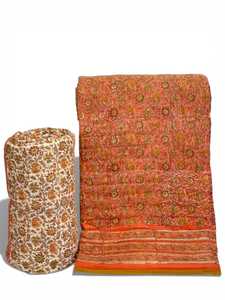 Floral Printed Cotton <b>Quilted</b> Bedding Reversible <b>Throw</b> Medium Weight Breathable Woven Style Jaipur Rajai Decorative Cover - Product Image 2