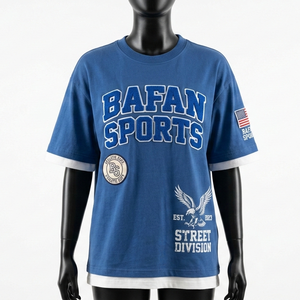 T-shirt double couche en coton et polyester bleu avec intérieur blanc, broderie personnalisée, logo, t-shirts double couche en coton - Product Image 5