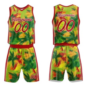 Conjunto de Camiseta de Baloncesto Sublimada para Hombre, Estampado Tropical, Cuello en V, Sin Mangas, Secado Rápido, Ropa Deportiva, Nombre del Equipo, Estilo Veraniego - Product Image 2