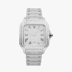 Premium Quality Luxury <b>Watch</b> Comes With Square Roman Dial Iced Out Moissanite Diamond <b>Watch</b> With Stainless Steel Metal <b>Case</b> - Product Image 1