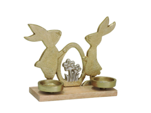 Artesign <b>Gold</b> Bunny Rabbit Nickel Aluminium <b>Statue</b> Floral Wreath Wooden Base Modern Spring Easter Tabletop Decor Durable 2x1x2 - Product Image 1