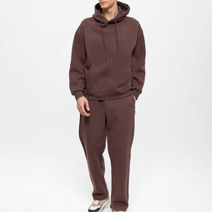 VIBE SEWN Survêtement d'hiver pour homme, marron, coupe-vent, design 2-en-1, manches longues, couleur unie, décontracté, coupe régulière, sweat-shirt et pantalon - Product Image 1