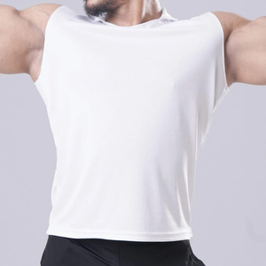 Débardeur sans manches à col rond pour homme, couleur unie, tricoté, respirant, vêtements de sport, blanc - Product Image 1