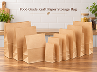 Sac en papier kraft brun de qualité alimentaire imprimé sur mesure pour l'emballage du pain, des pâtisseries, des produits de boulangerie, sac de courses écologique