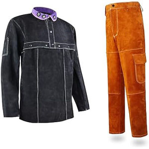 Veste de soudeur en cuir de haute qualité, résistante aux flammes et aux chocs, vêtements de travail professionnels en cuir de vachette. - Product Image 1