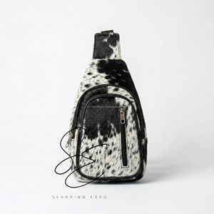 Cowhide Leather Sling Crossbody Chest Bag Hair On Hide <b>Mini</b> <b>Backpack</b> Single Strap Shoulder Travel Daypack Unisex OEM - Product Image 1
