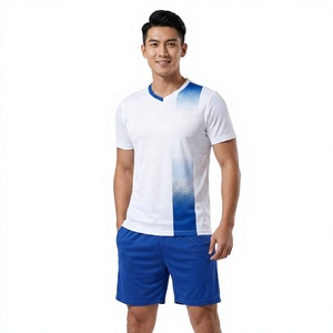 Conjunto de Camiseta de Fútbol con Cuello en V para Hombre, Degradado Blanco y Azul, Manga Corta, Absorbe la Humedad, Ajuste Atlético, Uniforme de Fútbol, Nombre del Equipo Personalizado - Product Image 1