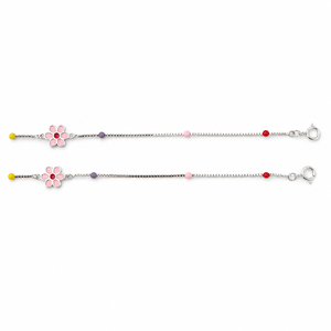 925 Sterling Silver Pink Flower <b>Anklet</b> with Multicolor Bead Accents High Polish Floral Style Jewelry for Women Girls Daily Wear - Product Image 4
