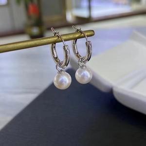 Boucles d'oreilles pendantes en argent pur S925 avec perle naturelle, crochet d'oreille haut, 10-11 mm, presque sans défaut, luxe léger, polyvalent pour femme, en direct - Product Image 3