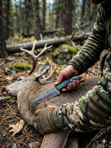 Couteau de chasse à lame fixe en acier Damas, fabrication artisanale, manche en bois laminé, couteau à dépecer avec étui – Vente chaude OEM ODM - Product Image 3