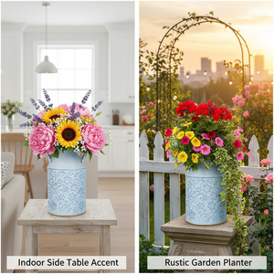 Maceta de Metal Galvanizado Estilo Rústico Vintage, Florero Retro Antiguo, Soporte para Plantas de Granja - Product Image 4