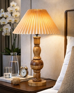 Wooden <b>bubble</b> design table <b>lamp</b> pleated shade vintage bedside light minimalist home decor nightstand <b>lamp</b> wholesale OEM - Product Image 3