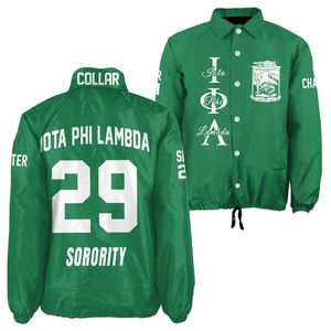 Veste universitaire personnalisée pour femmes Iota Phi Lambda, vert émeraude, avec blason à lettres grecques sur le devant et le dos, numéro et année, style bomber - Product Image 4