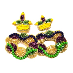 King cake Designer Beaded Earrings for Women Patriotic <b>Memorial</b> Day Orange White Blue Colour Fabric Material - Product Image 1