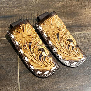 Étui de gaine de couteau en cuir outillé floral décoratif fait à la main de qualité supérieure avec boucle de ceinture occidentale pochette de protection de couteau en cuir véritable - Product Image 4