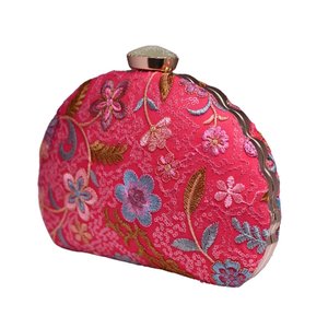 Pink Floral Embroidered Party <b>Clutch</b> Bag Designer Party Handbag for Women <b>Wedding</b> Occasions - Product Image 2