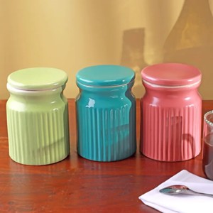 Ensemble de pots de rangement en céramique classiques avec couvercle hermétique, organisateur de cuisine, motif bleu élégant, récipient durable et sûr pour les aliments - Product Image 5