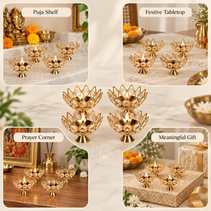 Diya Akhand Rond en Cristal pour Puja, Lampe à Huile Décorative Diwali pour Salle de Prière Hindoue, Élégant Diya en Cristal pour la Décoration du Temple à Domicile - Product Image 4