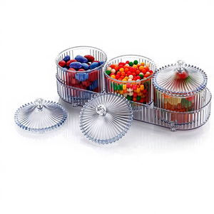 Boîte de service décorative en verre transparent avec poignées en cristal, 3 bocaux amovibles, anti-fuite, écologique, pour noix, fruits secs, cuisine - Product Image 1