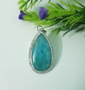 Larimar Pendant 925 Sterling Silver Natural Gemstone Handmade Fashion Jewelry Elegant Gift for Women Ocean Blue Teardrop Cut IGI - Product Image 3