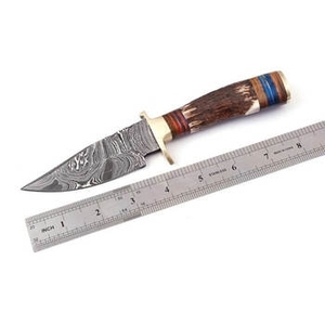 Couteau de chasse et de camping en acier Damas, manche en bois, lame fixe, pointe tombante, qualité industrielle, personnalisable OEM, garantie 3 ans - Product Image 1