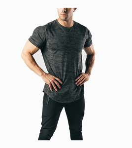T-shirt décontracté pour homme, col rond, manches courtes, coupe ample, séchage rapide, en polyester tricoté, longueur longue, 180g, tendance - Product Image 2