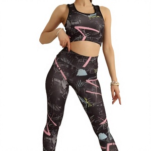 Women's Yoga Set Geometric Print Racerback <b>Crop</b> <b>Top</b> High Waist Leggings Full Length Spandex Polyester Four-Way Stretch - Product Image 1