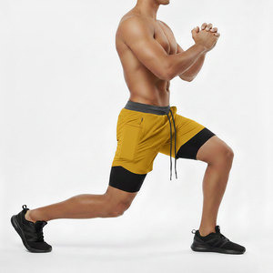 Short de sport décontracté 2-en-1 pour homme avec logo personnalisé, taille élastique et cordon de serrage, idéal pour l'été et la course à pied, avec short de compression intégré - Product Image 2