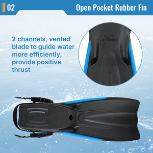 ครีบดำน้ำแบบเปิดส้นเท้า AROPEC Professional รุ่นยางคุณภาพสูง; ใบครีบแบบมีช่องระบายแรงขับสูง พร้อมหัวเข็มขัดปลดเร็ว; โรงงานผลิตอุปกรณ์ดำน้ำแบบ OEM/ODM - Product Image 3