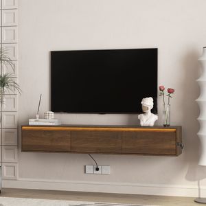 Supporto TV da Parete per Soggiorno, Mobile Sospeso in Legno con Luci LED e Presa di Corrente - Product Image 1