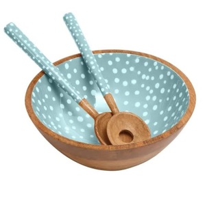 Customized Eco-Friendly Wooden Enamel Salad Serving Bowl With <b>Spoon</b> Tableware Dinnerware for <b>Soup</b> and Salad Serving Bowl - Product Image 2
