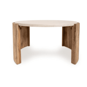Modern <b>Round</b> Coffee <b>Table</b> Marble Look Top Solid Wood Base Living Room <b>Side</b> Center <b>Table</b> - Product Image 1