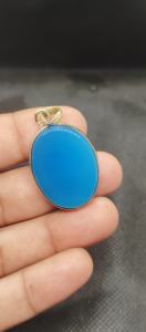 Wholesale Boho Pendant <b>Necklace</b> Beautiful Natural Blue <b>Onyx</b> Gemstone with Gold Plating Handmade Brass Jewelry Supply - Product Image 3