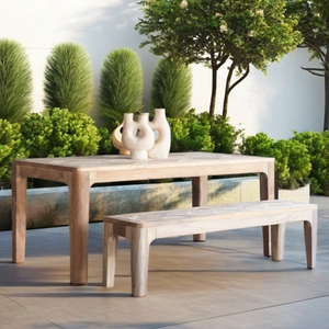 Minimalist Wood Dining <b>Table</b> with <b>Bench</b> <b>Set</b> for Outdoor Use 180 Cm Length Natural Finish - Product Image 3