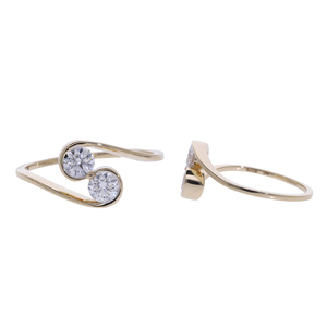 14K Solid Gold Two Stone Lab Grown Diamond Ring Round Cut Bypass Design F VVS VS CVD Diamond Open <b>Wrap</b> Elegant Ring - Product Image 1